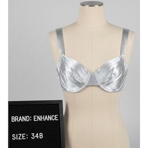 VTG Enhance Bra 34B Second Skin Shiny Silver Satin Unlined Underwire Style 6462